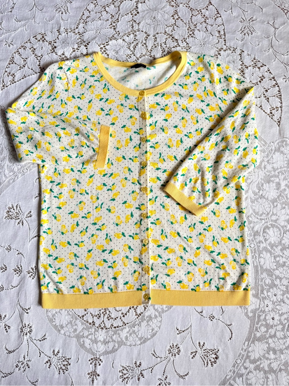 Talbots Women's Petite Lemon Print "Charming Cardigan" - 3/4 Sleeve - Size LP